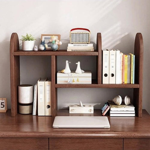 Adjustable Desktop Bookshelf Organizer Expandable Wood Desk Storage Rack