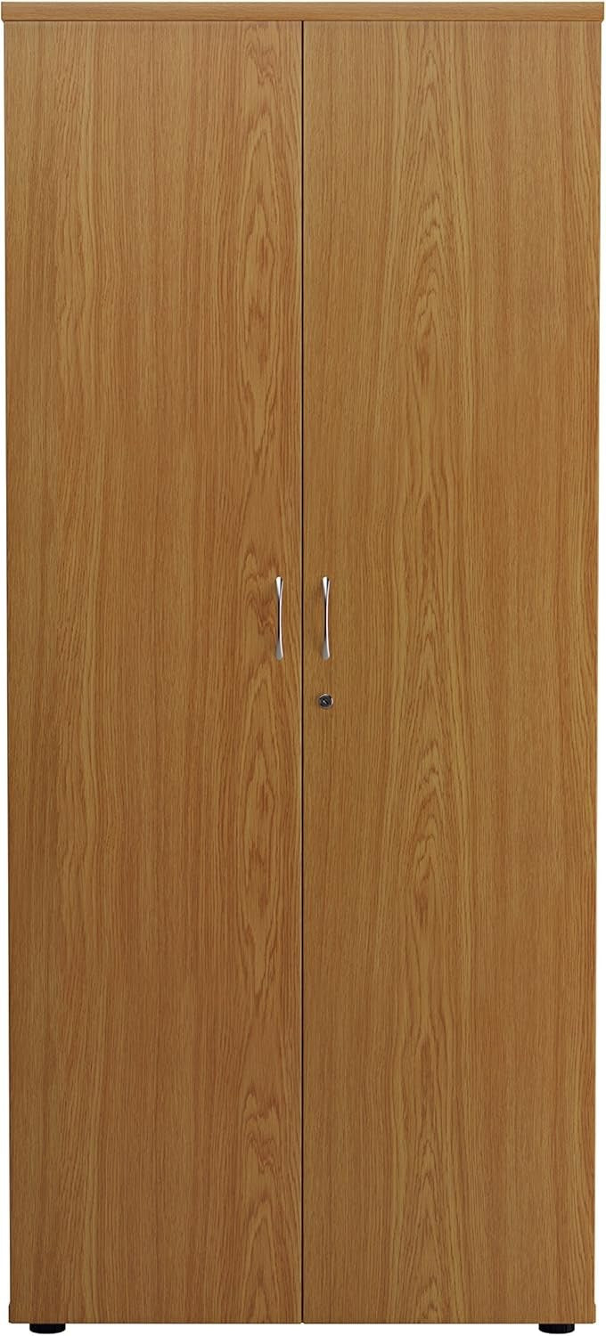 Tall Oak Lockable Office Cupboard 4 Shelf Storage Cabinet 180cm