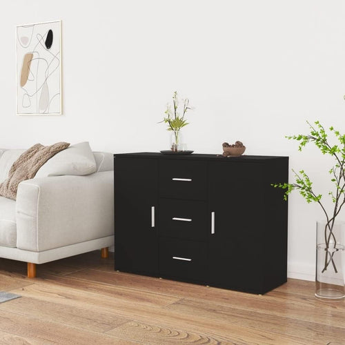 Modern Black Sideboard Storage Cabinet with 2 Doors & 3 Drawers for Lounge