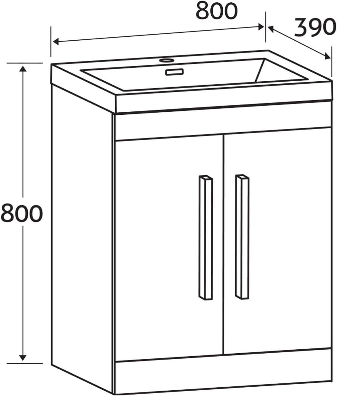 800mm White Bathroom Vanity Unit with Basin Floor Standing Gloss Cabinet