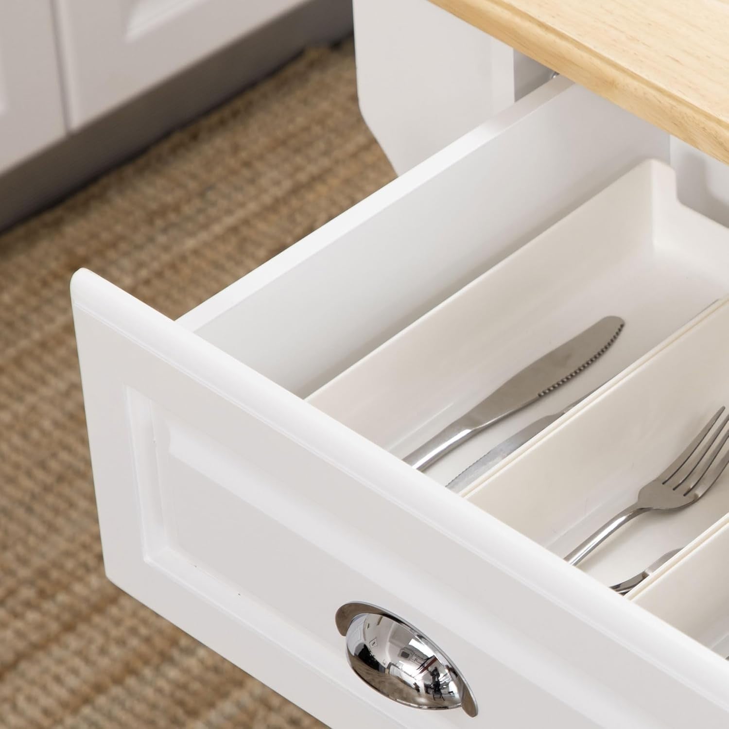Kitchen Island Trolley with Drawers & Adjustable Shelf White 110x45x90cm