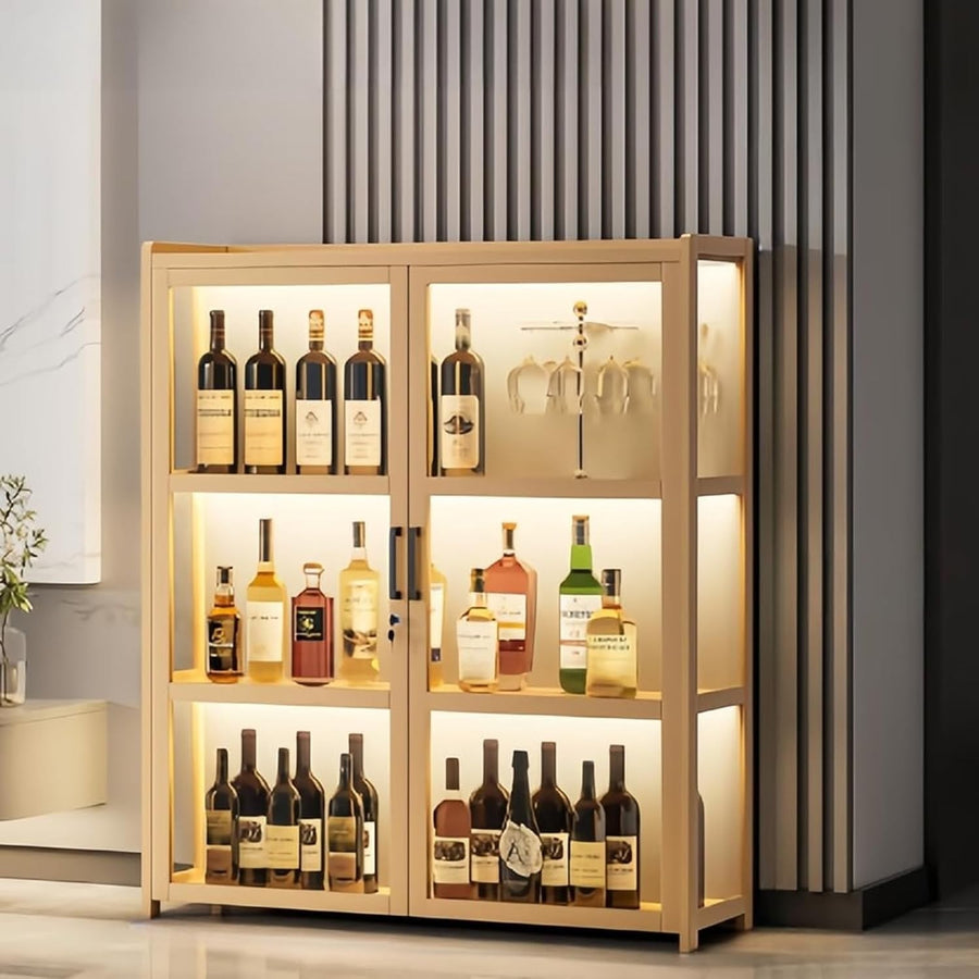 Luxury LED Wine Drinks Cabinet with Lock – Freestanding Bar Storage Sideboard