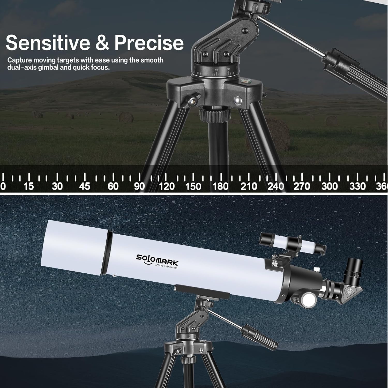 80mm Refractor Telescope 900mm for Adults & Beginners with Phone Adapter