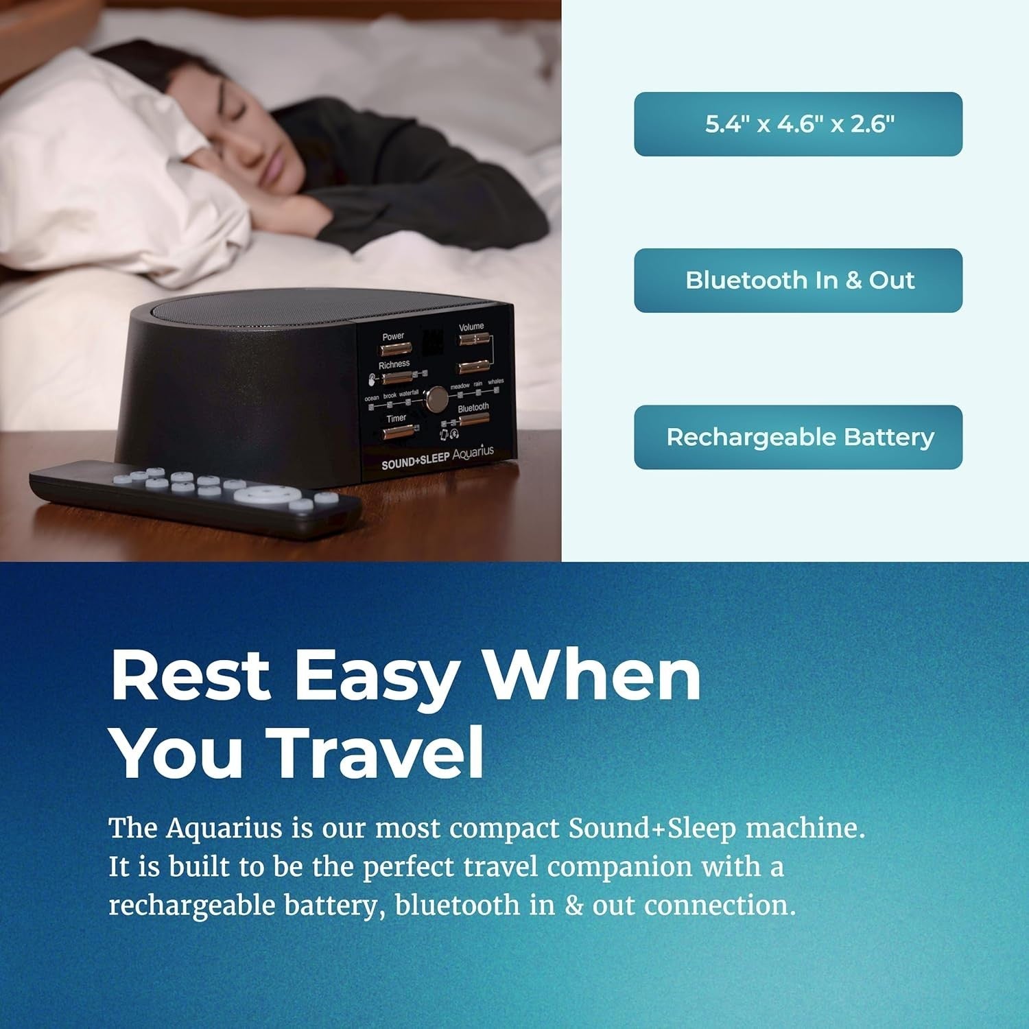 Portable Sleep Sound Machine Bluetooth Speaker 18 Water Sounds Timer