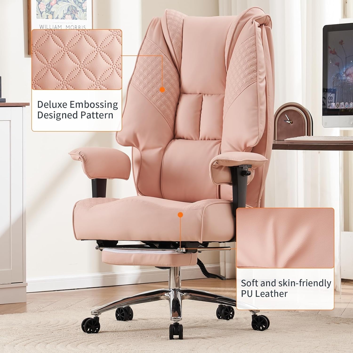 Heavy Duty Office Chair Big & Tall 400 lbs Wide Seat Ergonomic Mesh Back Pink