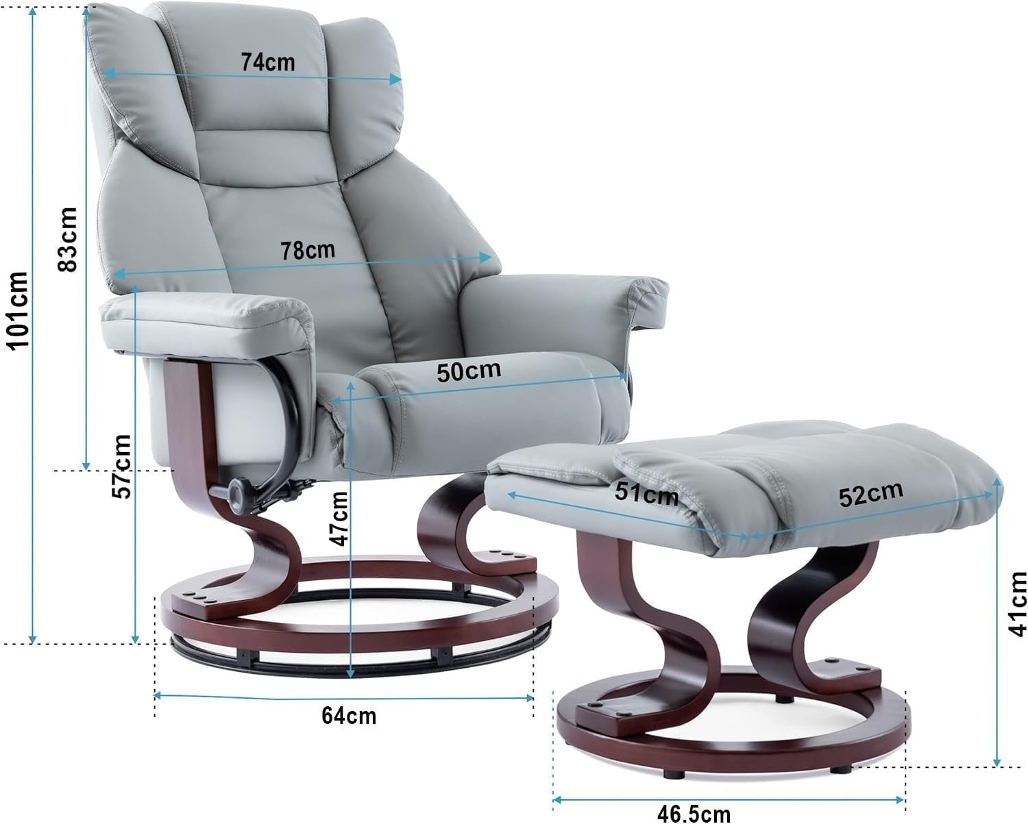 Recliner Chair with Footstool Swivel Lounge PU Leather Armchair 135°