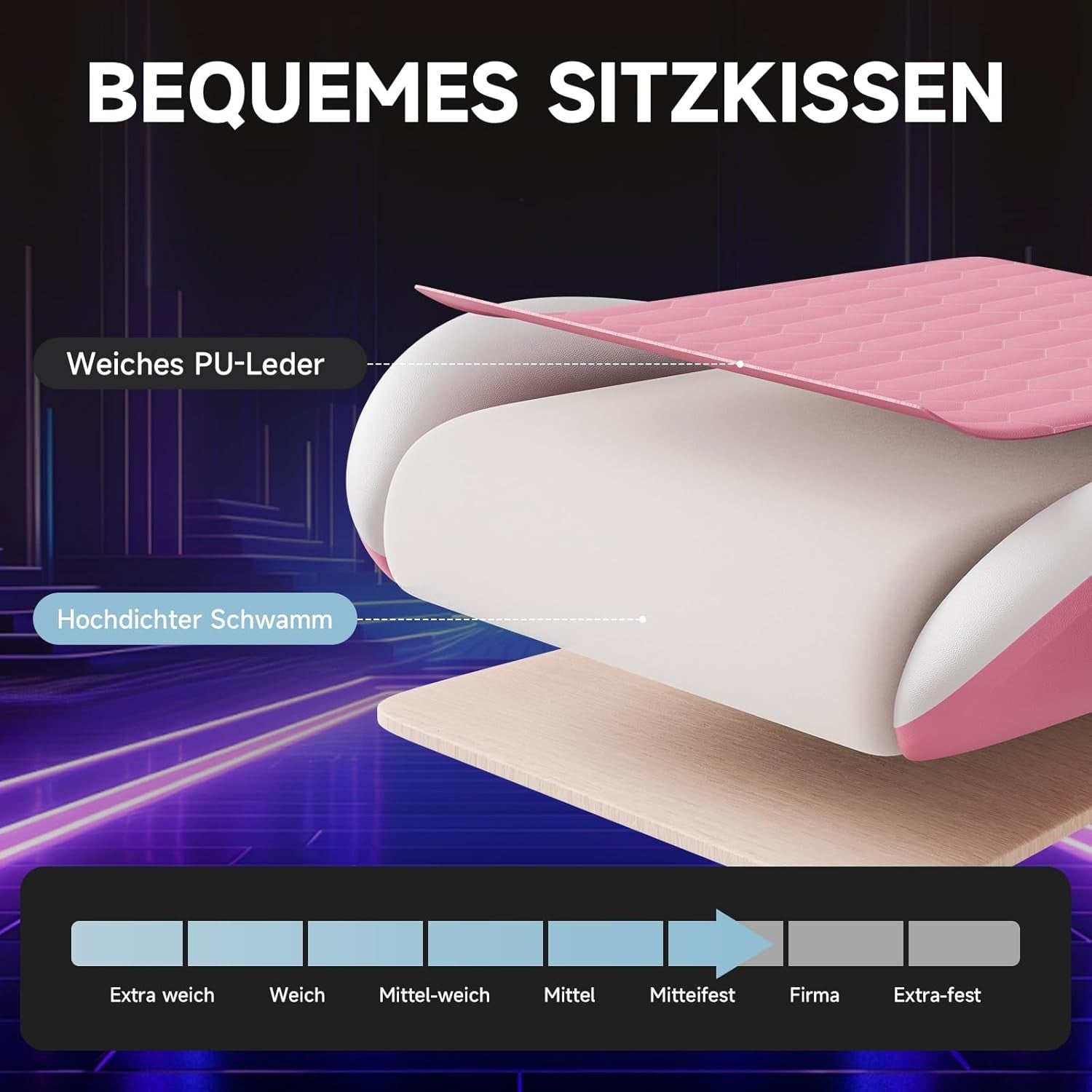 Gaming Chair with Footrest Ergonomic Reclining Pink White Seat