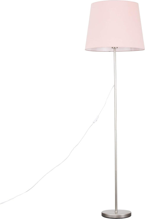 Modern Chrome Floor Lamp Large Pink Tapered Shade LED Standing Light Home Decor