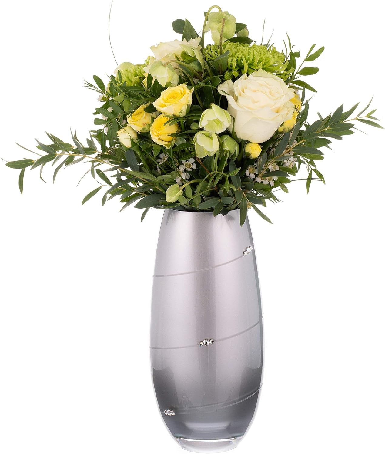 Silver Crystal Barrel Vase 25cm Luxury Decorative Flower Vase Gift Boxed