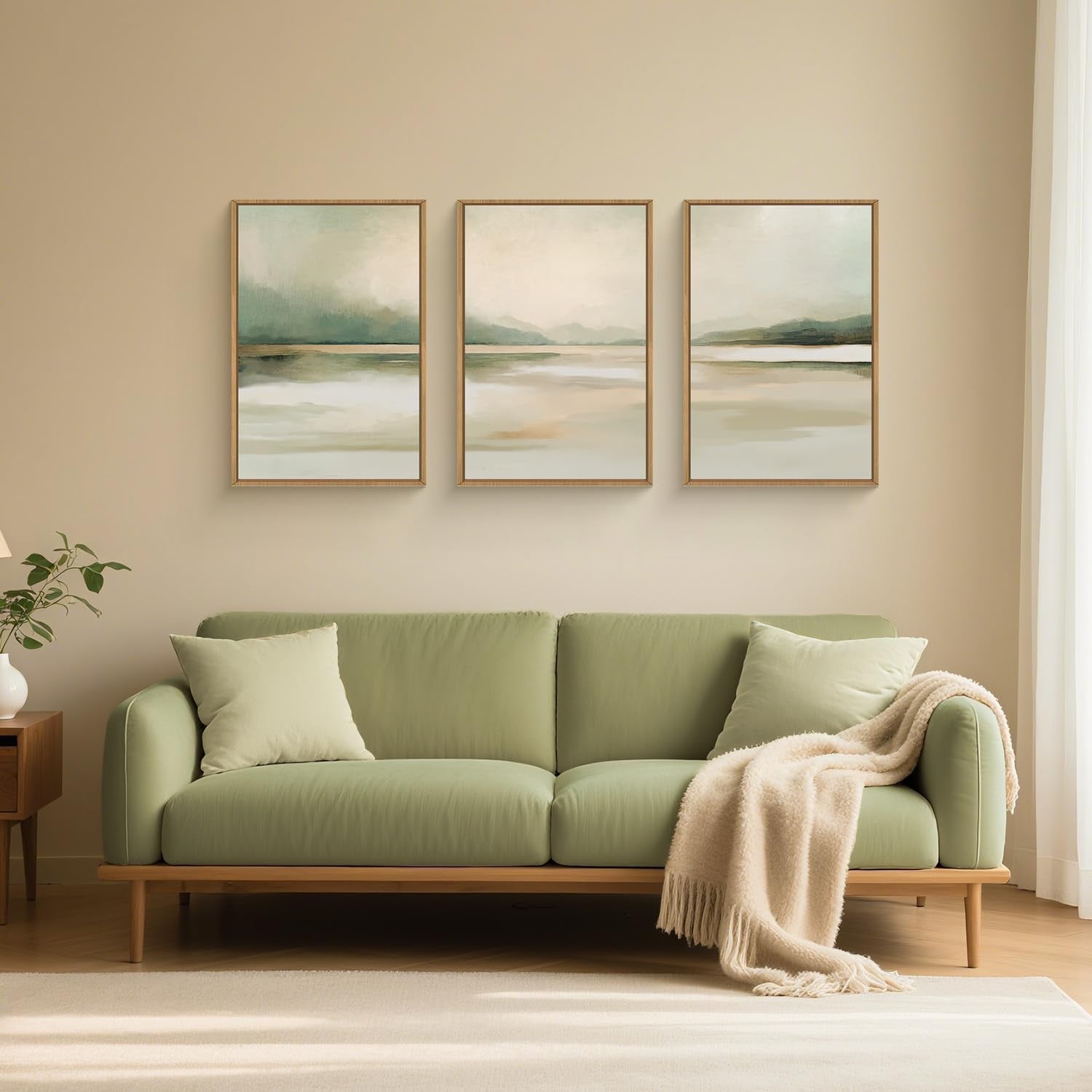 Large Neutral Abstract Framed Canvas Wall Art Set 3 Modern Minimal Decor