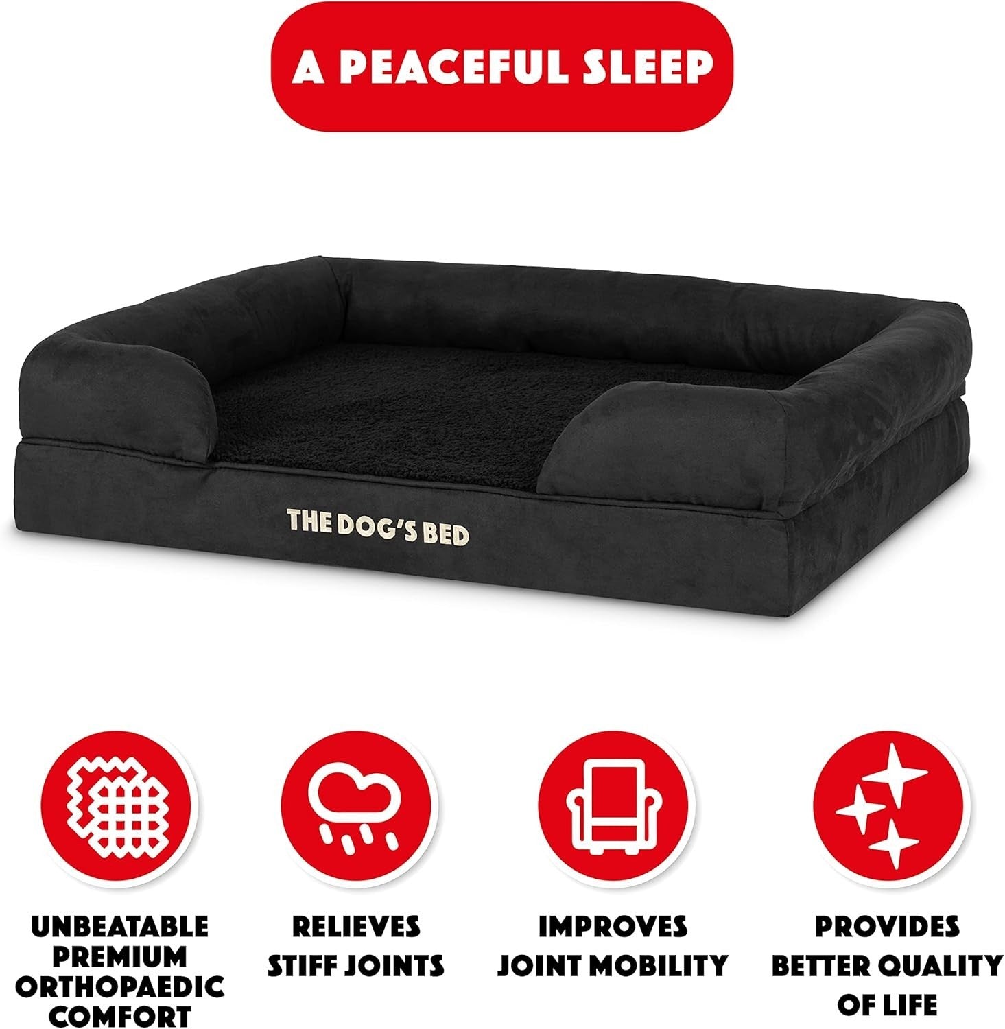 Large Orthopedic Memory Foam Dog Bed Black Plush
