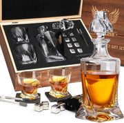 Luxury Whiskey Decanter Gift Set Crystal Glasses Wooden Box Steel Ice Cubes Men