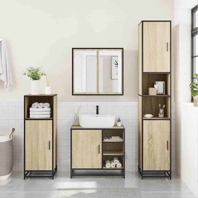 Sonoma Oak Bathroom Sink Cabinet 65x33x60cm Under Basin Storage Unit Shelves