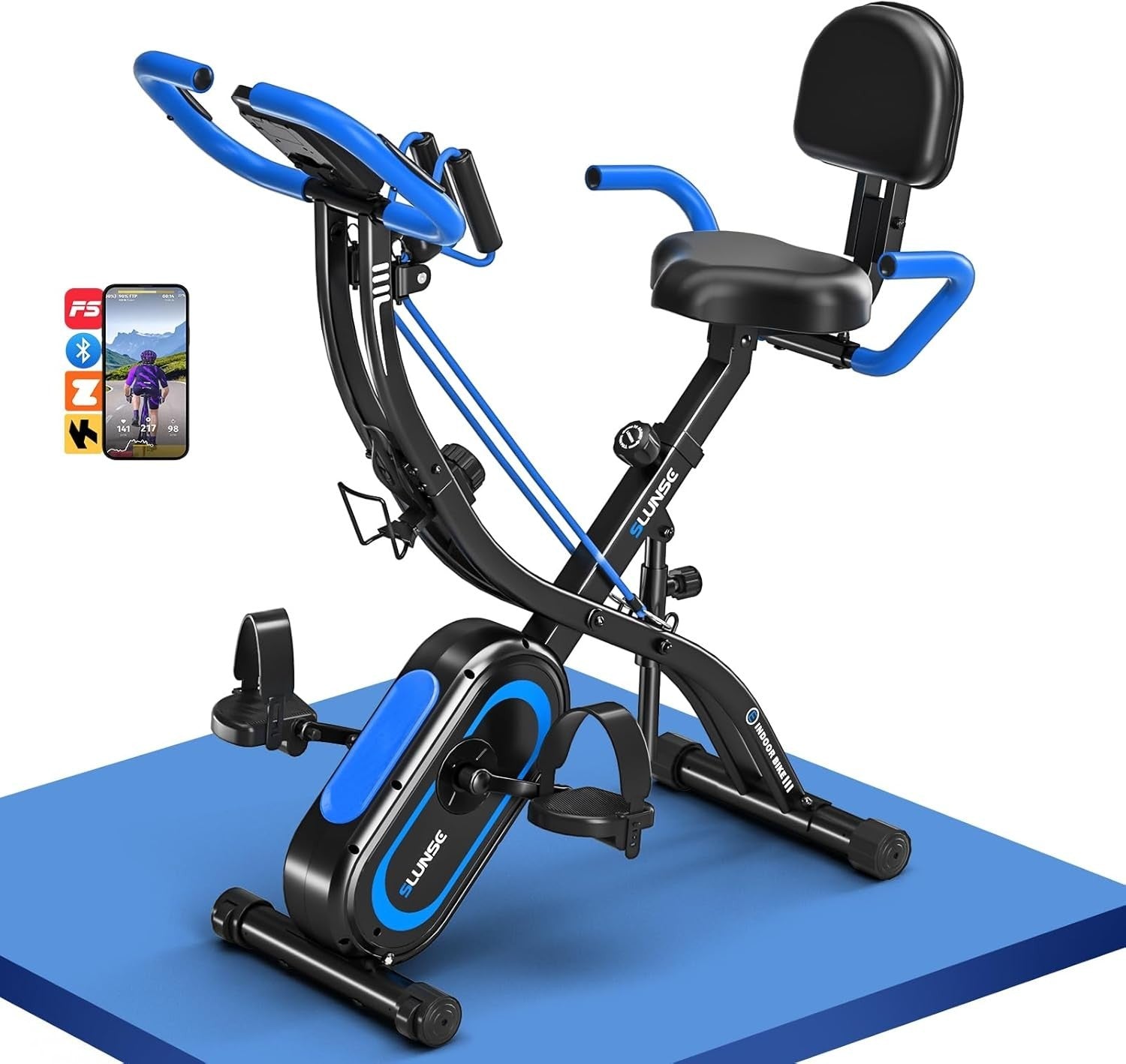 SLUNSE 5-in-1 Folding Exercise Bike, 16-Level Magnetic Resistance, 350lbs