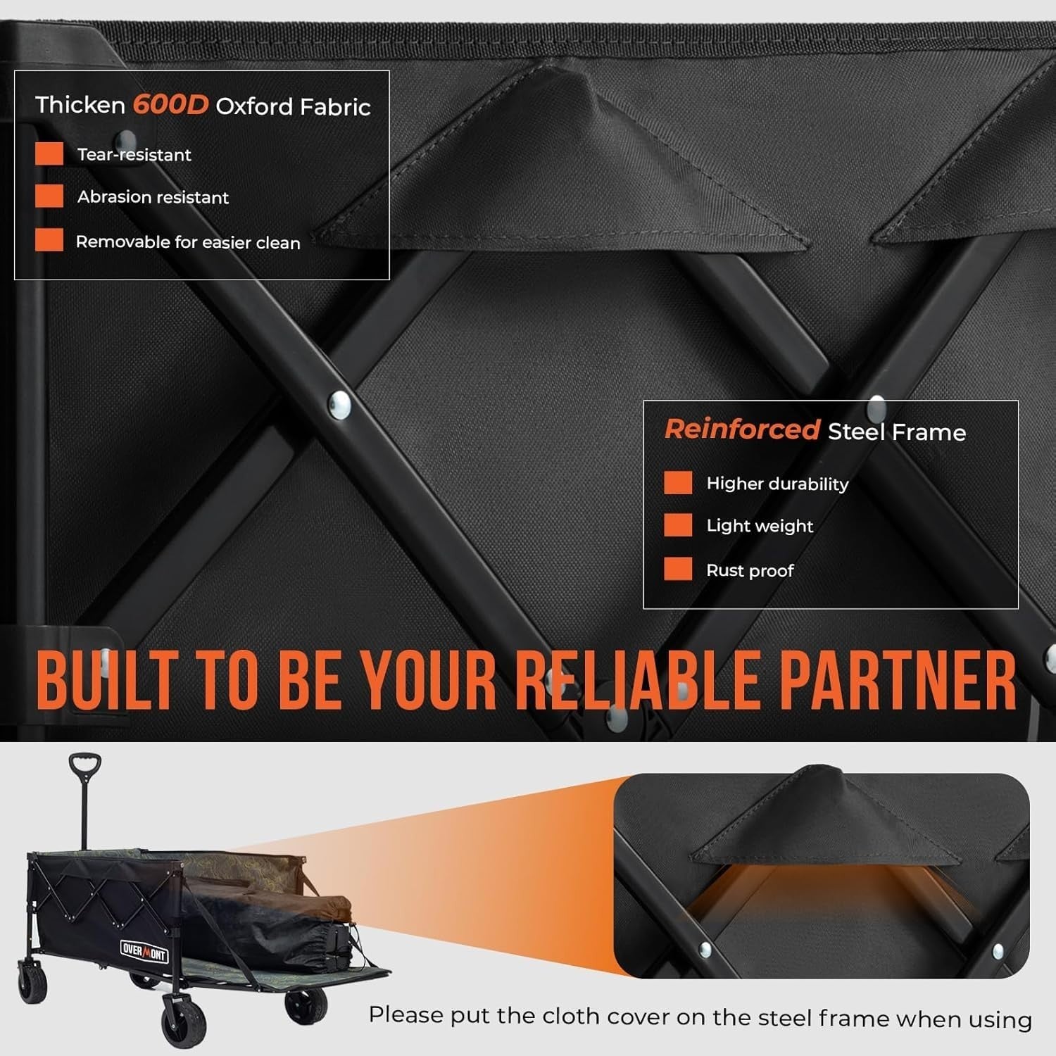 100L Folding Wagon Cart Black Collapsible Camping & Beach Trolley