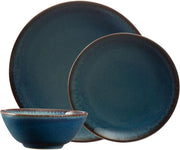 12pc Stoneware Dinner Set Blue Reactive Glaze Plates Bowls Dishwasher Safe