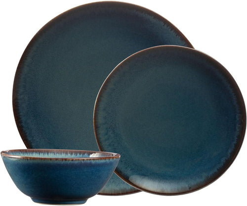 12pc Stoneware Dinner Set Blue Reactive Glaze Plates Bowls Dishwasher Safe