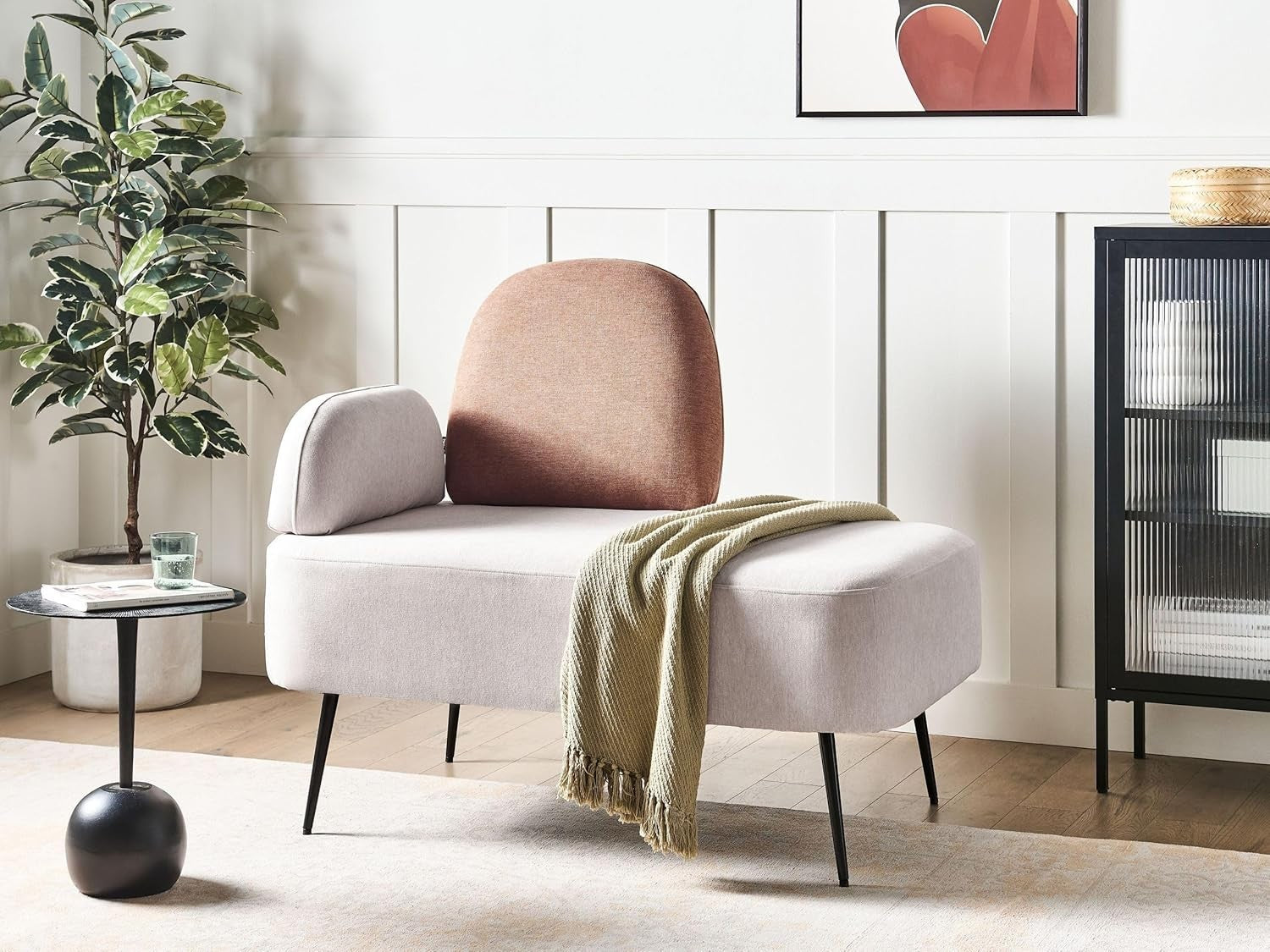 Minimalist Left Hand Chaise Lounge Beige Brown Upholstered Metal Legs Durable