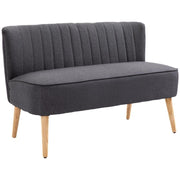 Compact 2 Seater Sofa Dark Grey Linen Padded Seat Wood Legs Small Space