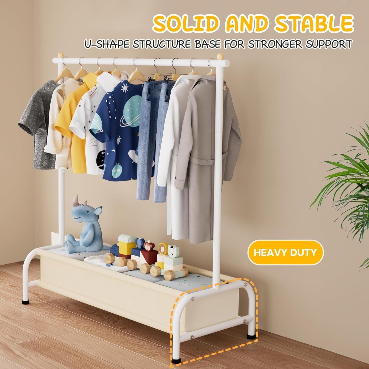Kids Clothes Rail with Basket Storage Baby Dress Up Rack White