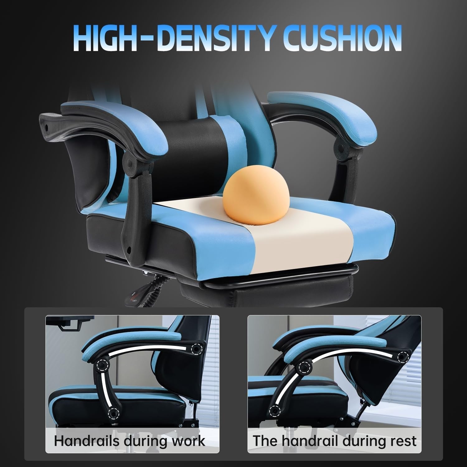 Blue Ergonomic Gaming Chair Recliner Swivel Lumbar Support