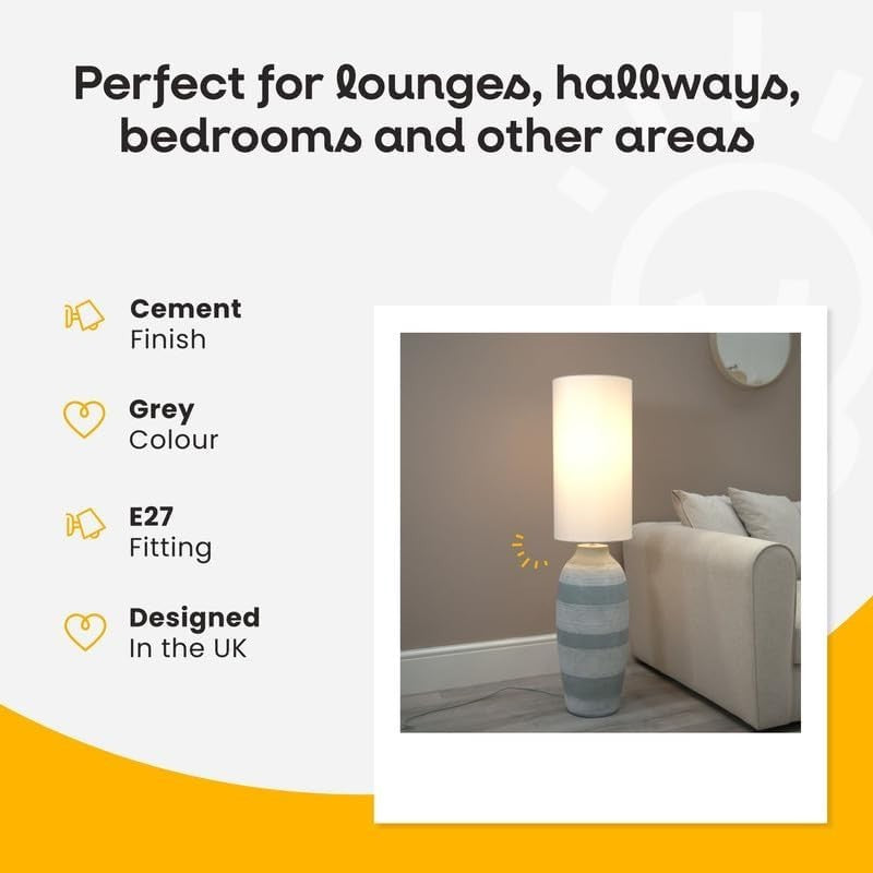 Ceramic Floor Lamp with Fabric Shade, Tall & Stylish, 150cm, E27 Bulb