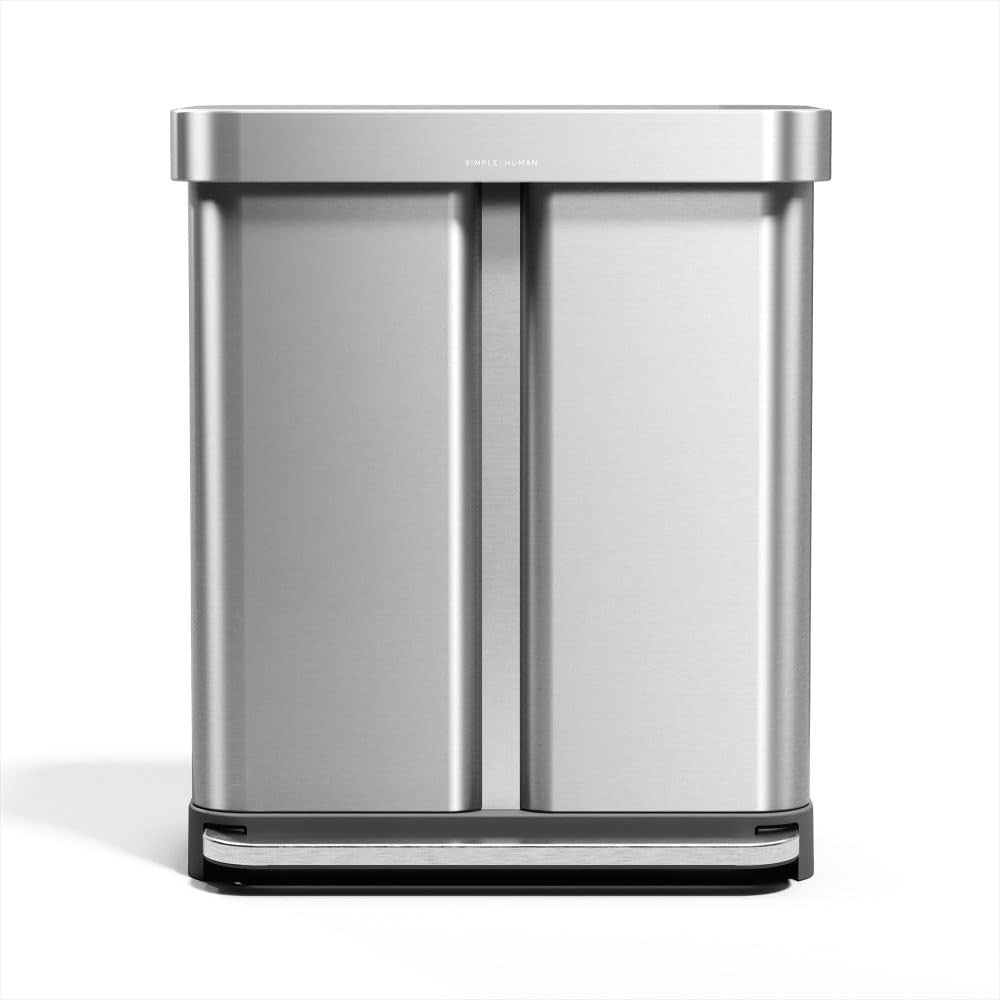 58L Dual Compartment Recycling Pedal Bin Soft Close Stainless Steel