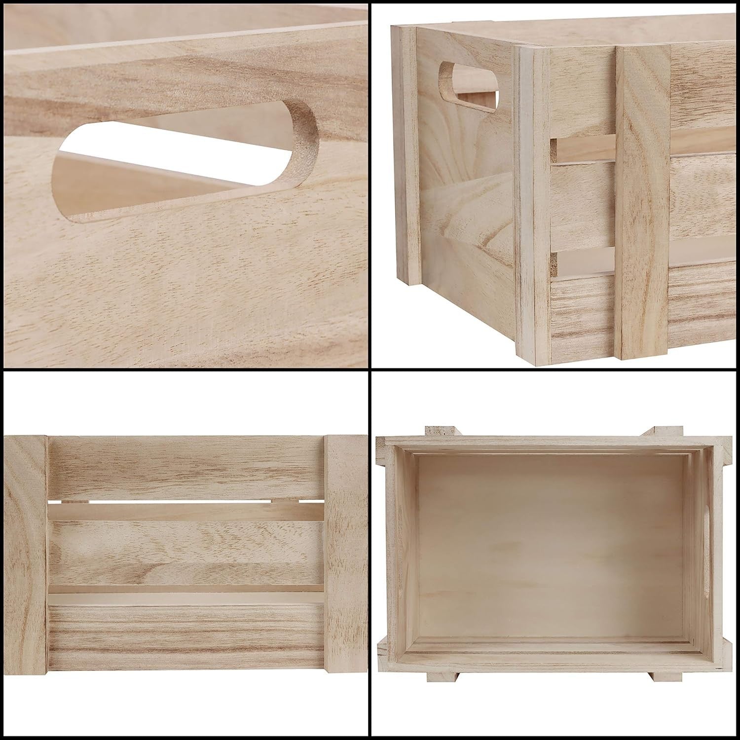 3 Pack Rustic Wooden Storage Crates Small Medium Large Set
