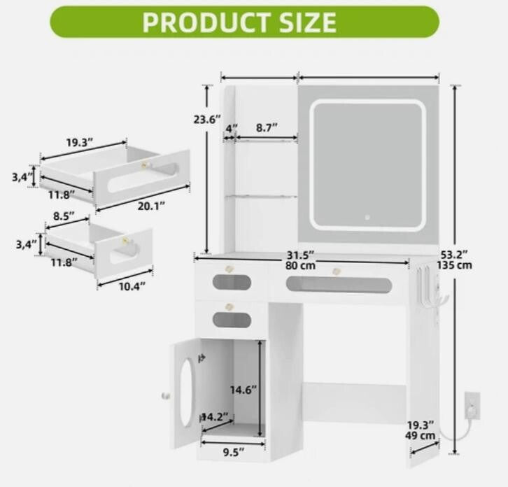 LED Vanity Desk with Mirror Drawers RGB Storage Makeup Table Bedroom