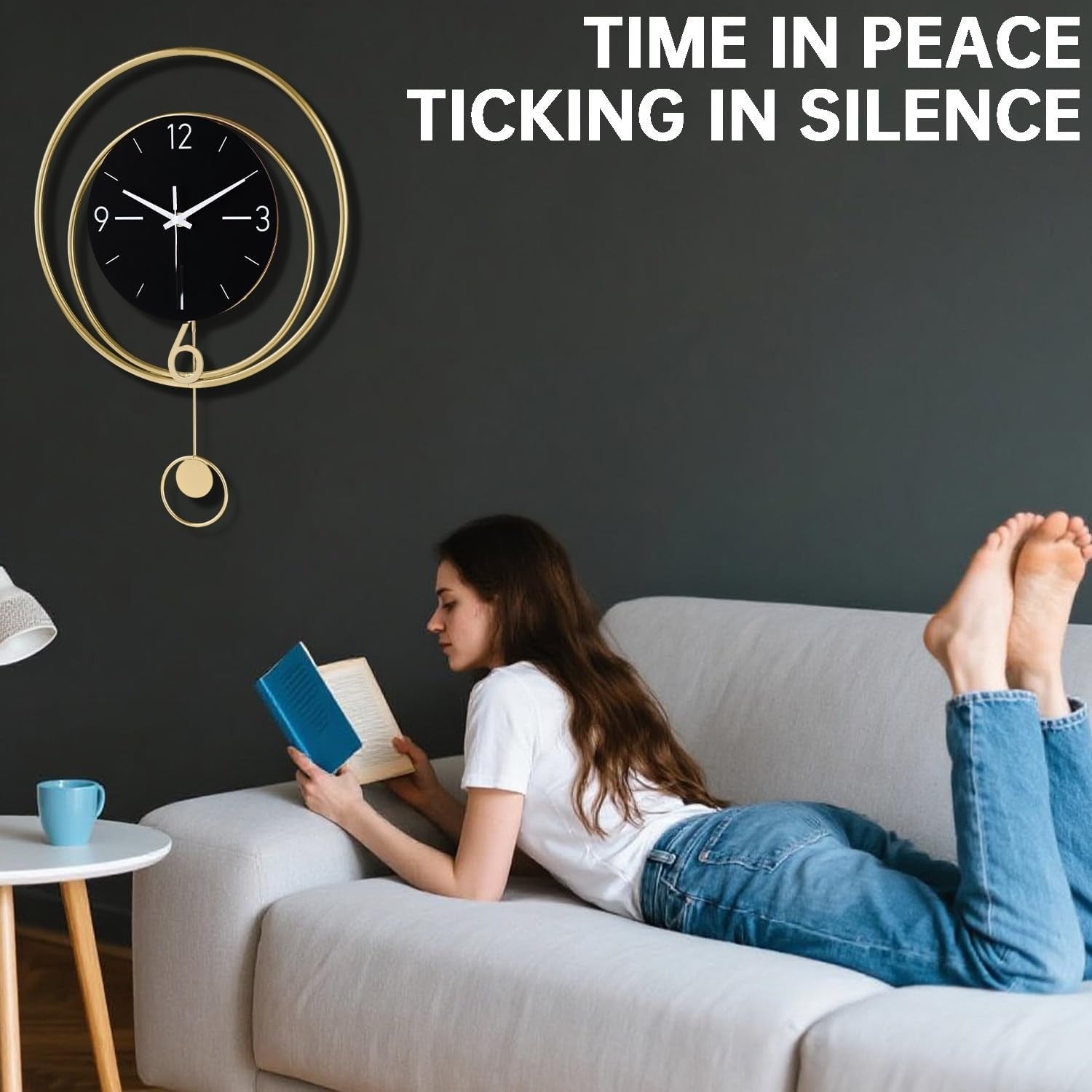 Black Modern Wall Clock 33x43cm Silent Quartz Pendulum Stylish Home Decor