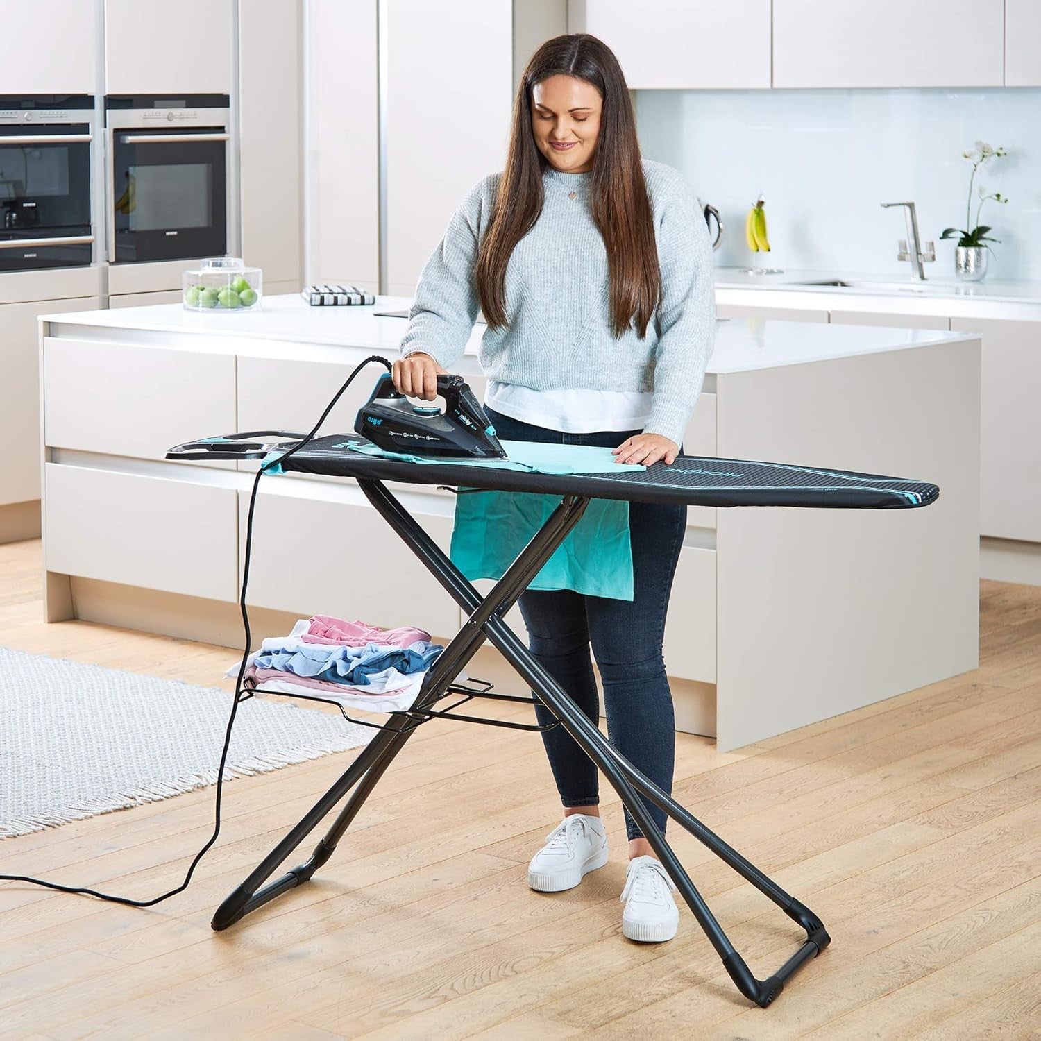 Ergonomic Ironing Board Height Adjustable Steam Generator Ready 122x38cm