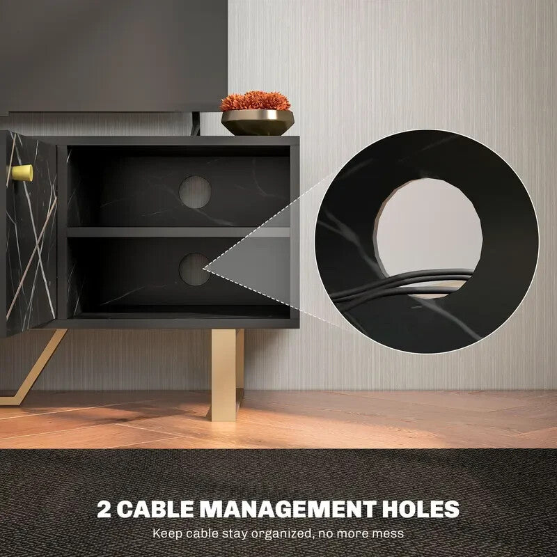 Modern Black Marble TV Unit Cabinet Stand for 50" Screen with Storage