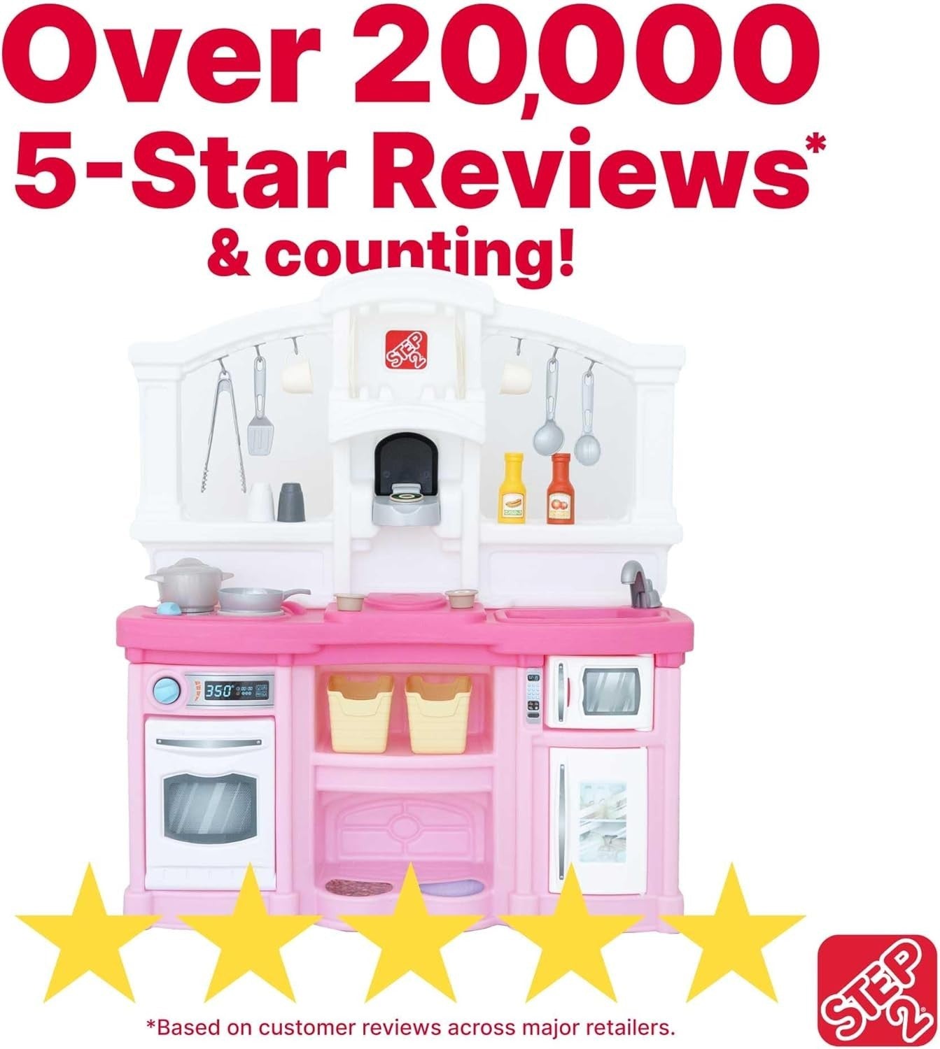 Kids Play Kitchen Set w/ Lights Sounds 25PCS Pink Toy Kitchen