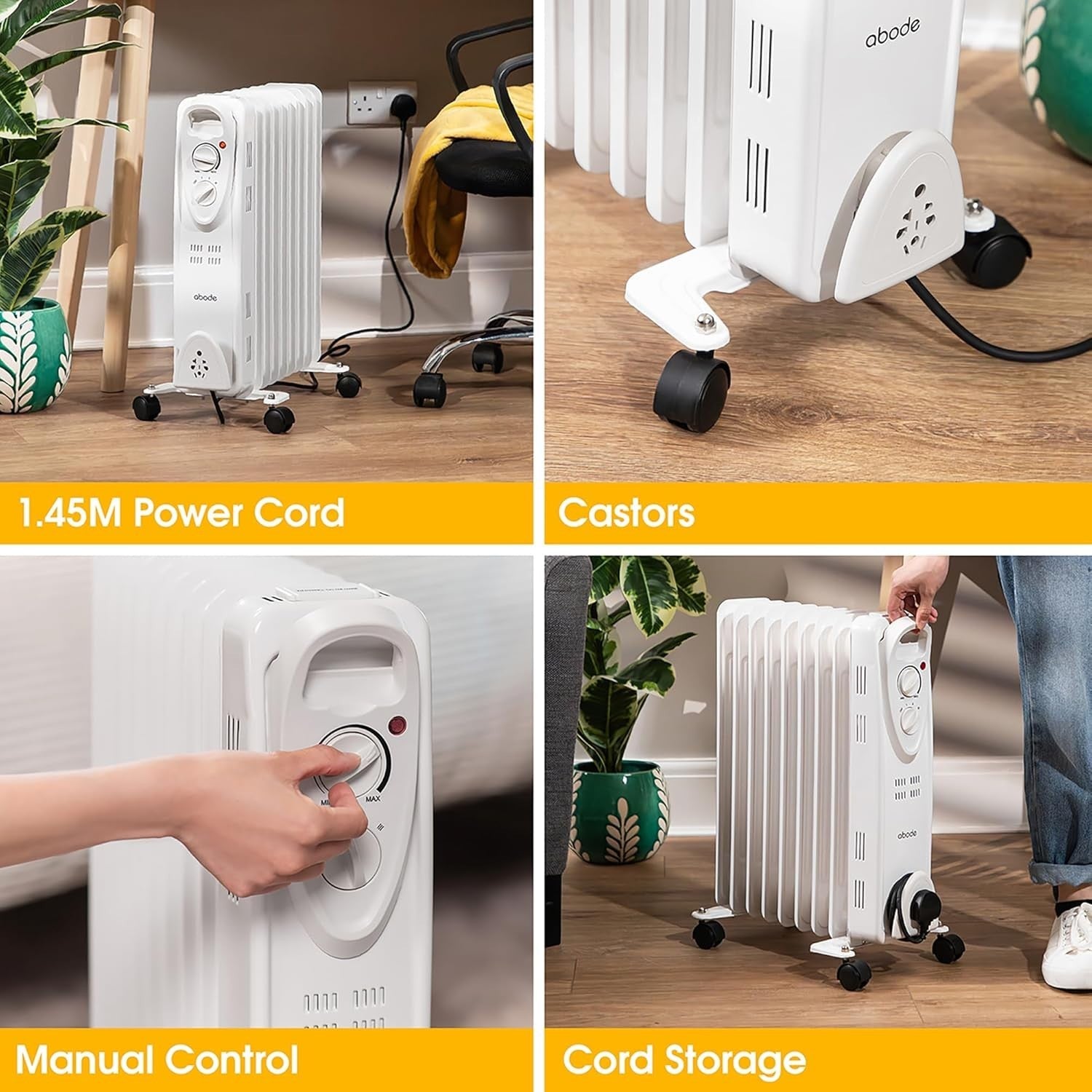 2000W Oil Filled Radiator Heater 9 Fin Portable Electric Thermostat