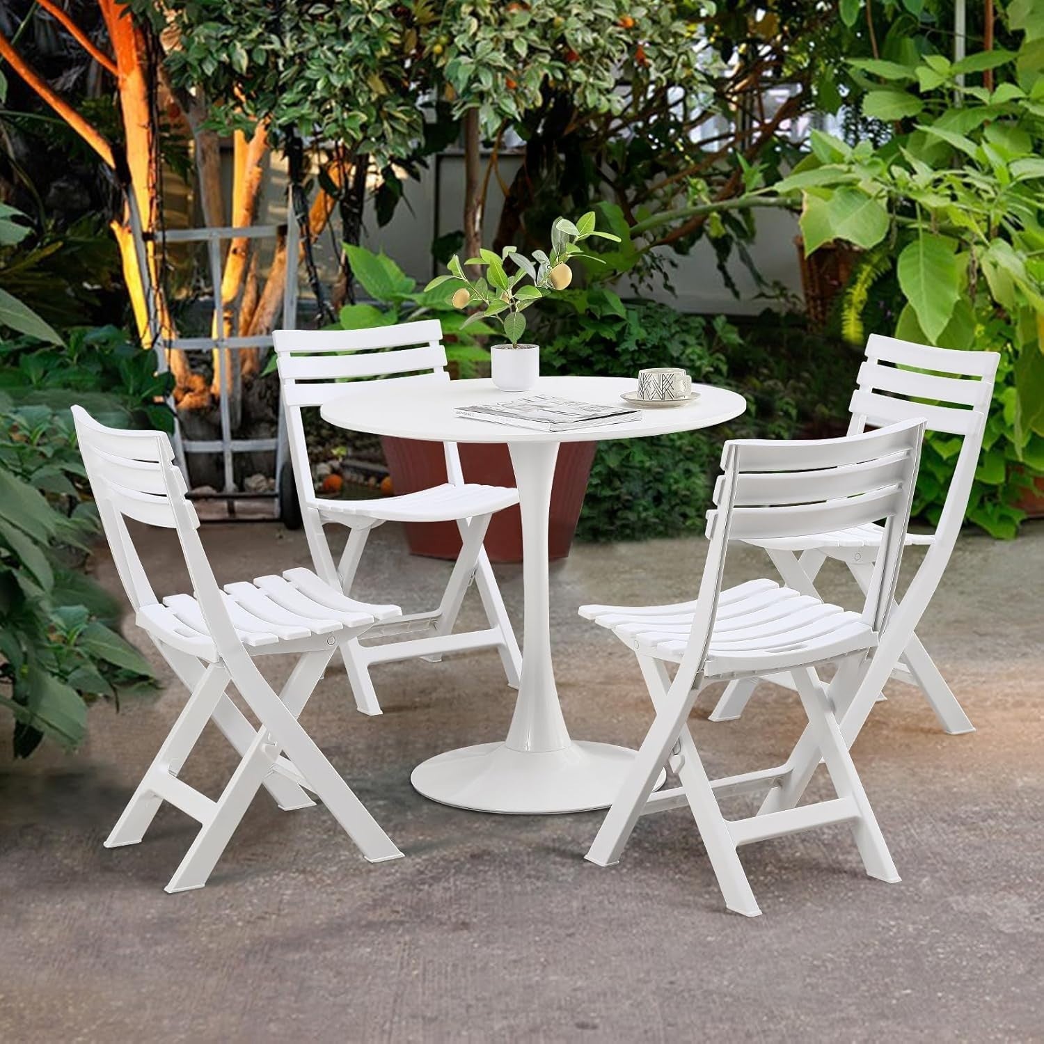 White Folding Chairs Set of 4 Stackable Outdoor Indoor Garden Seating