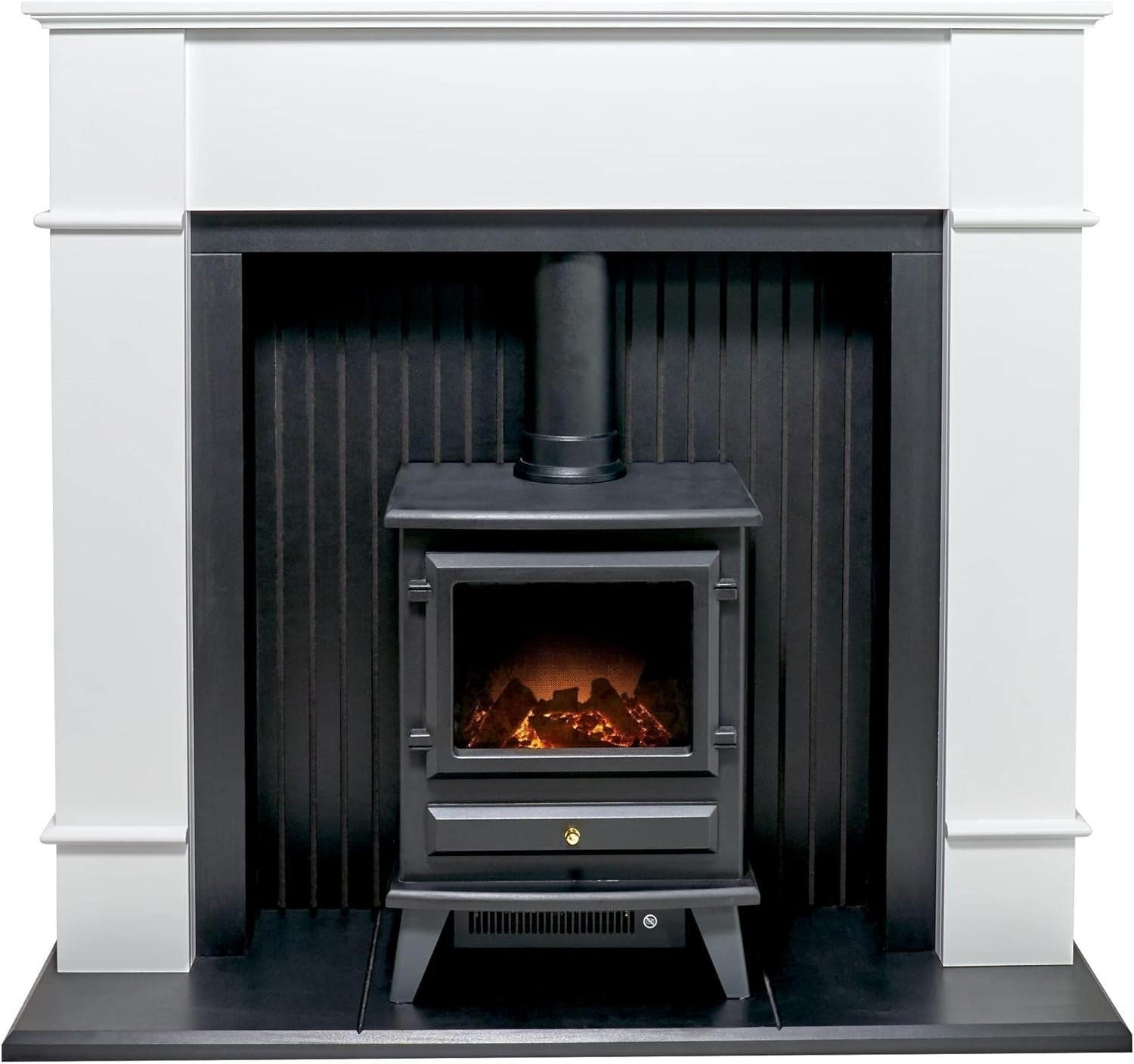 Freestanding White Electric Fireplace Stove 0.9-1.8kW LED Flame Heater