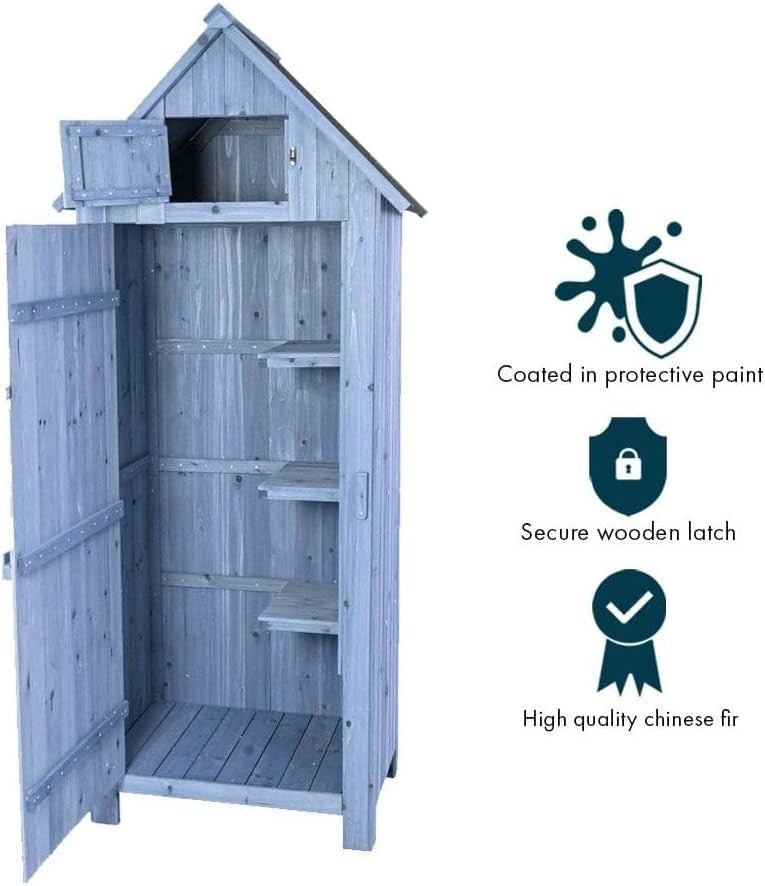Blue Wooden Garden Tool Cabinet Shed with Lockable Shelves & Storage