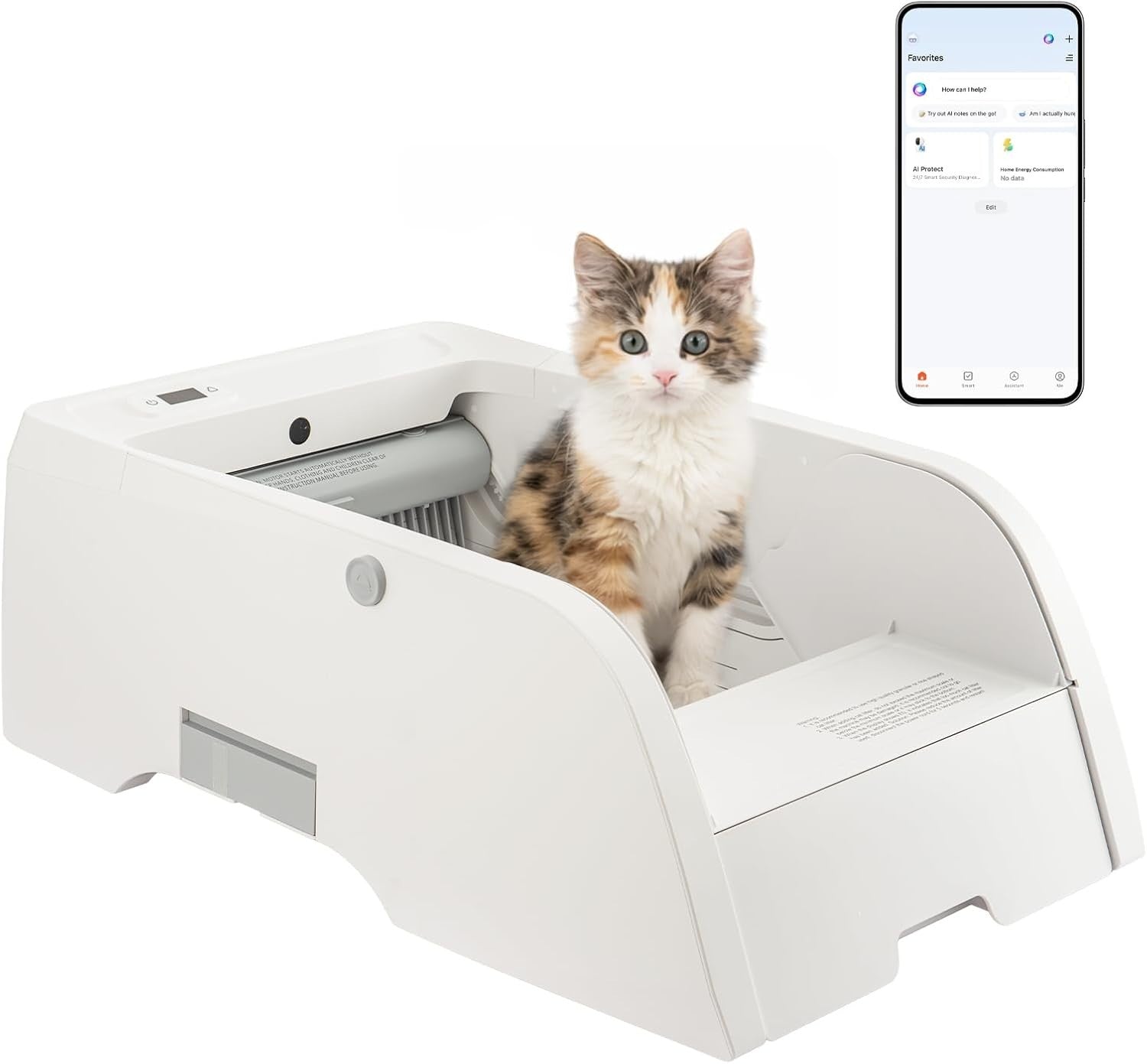 Self Cleaning Cat Litter Box WiFi App Control Open Top Auto Tray