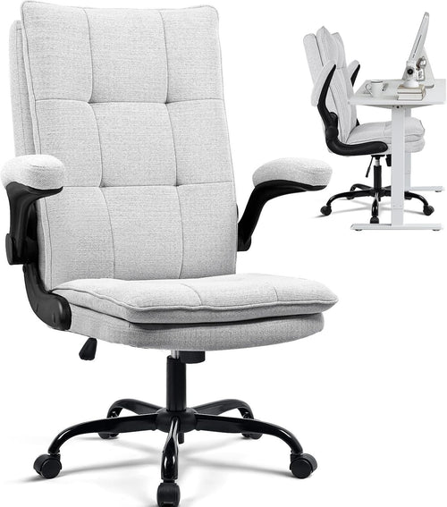 Ergonomic Grey Office Chair w/Flip-Up Arms, Thick 5.5" Cushion, High Back, Tilti