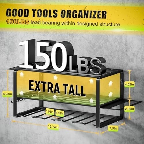 3-Tier Wall Mounted Power Tool Organizer 4 Slots Alloy Steel