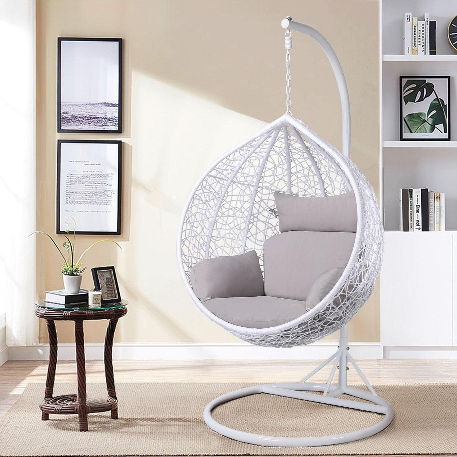 Modern Hanging Egg Chair with Soft Cushion | Rattan Swing for Garden