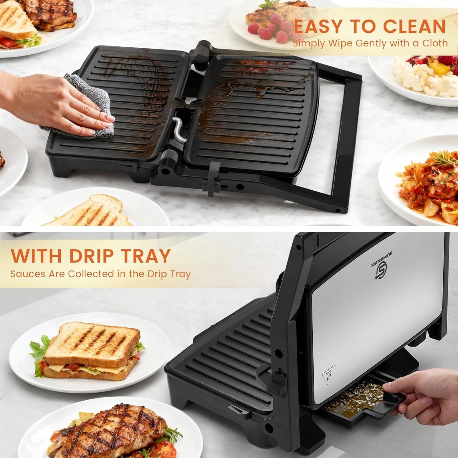 1500W Electric Panini Press 27.5x17.8cm Non-Stick Grill Toastie Maker