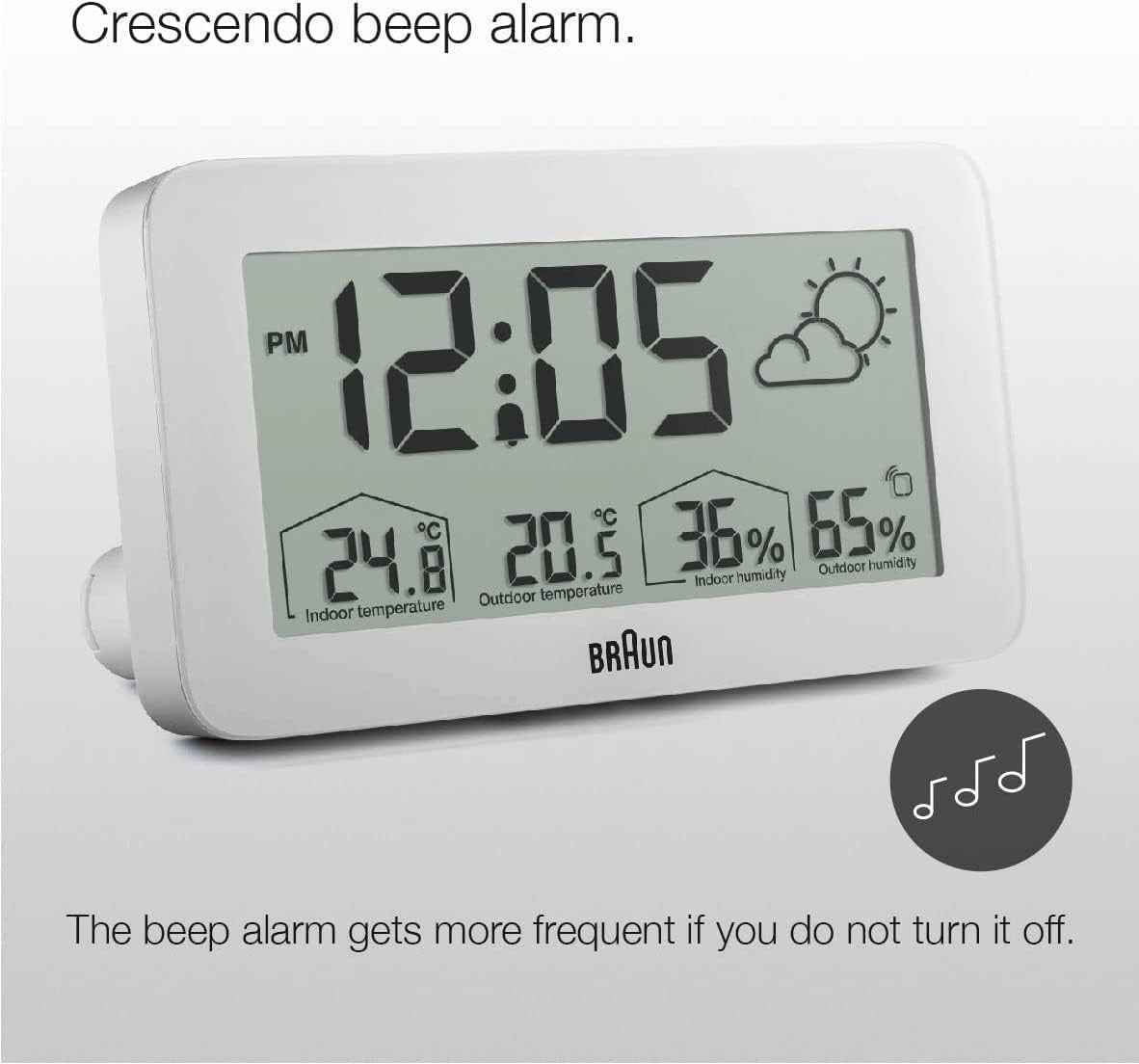 Digital Alarm Clock Indoor Outdoor Temperature Humidity Display Snooze