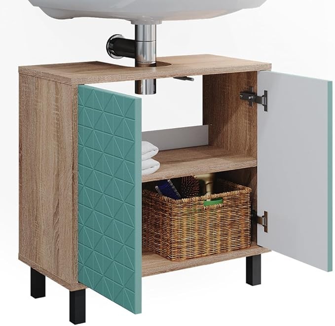 Mint Green Oak Sink Cabinet 56cm Bathroom Vanity Unit with Doors Modern Storage