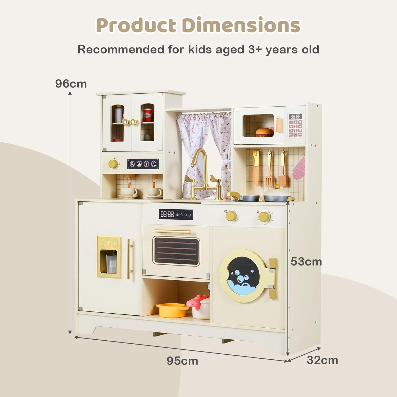 Wooden Kids Play Kitchen Coffee Maker Ice Dispenser Beige Toy