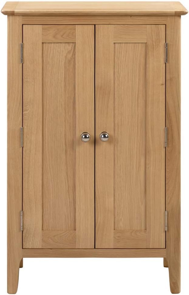 Solid Oak Shoe Storage Cabinet with Double Doors 94cm Hallway Cupboard Unit