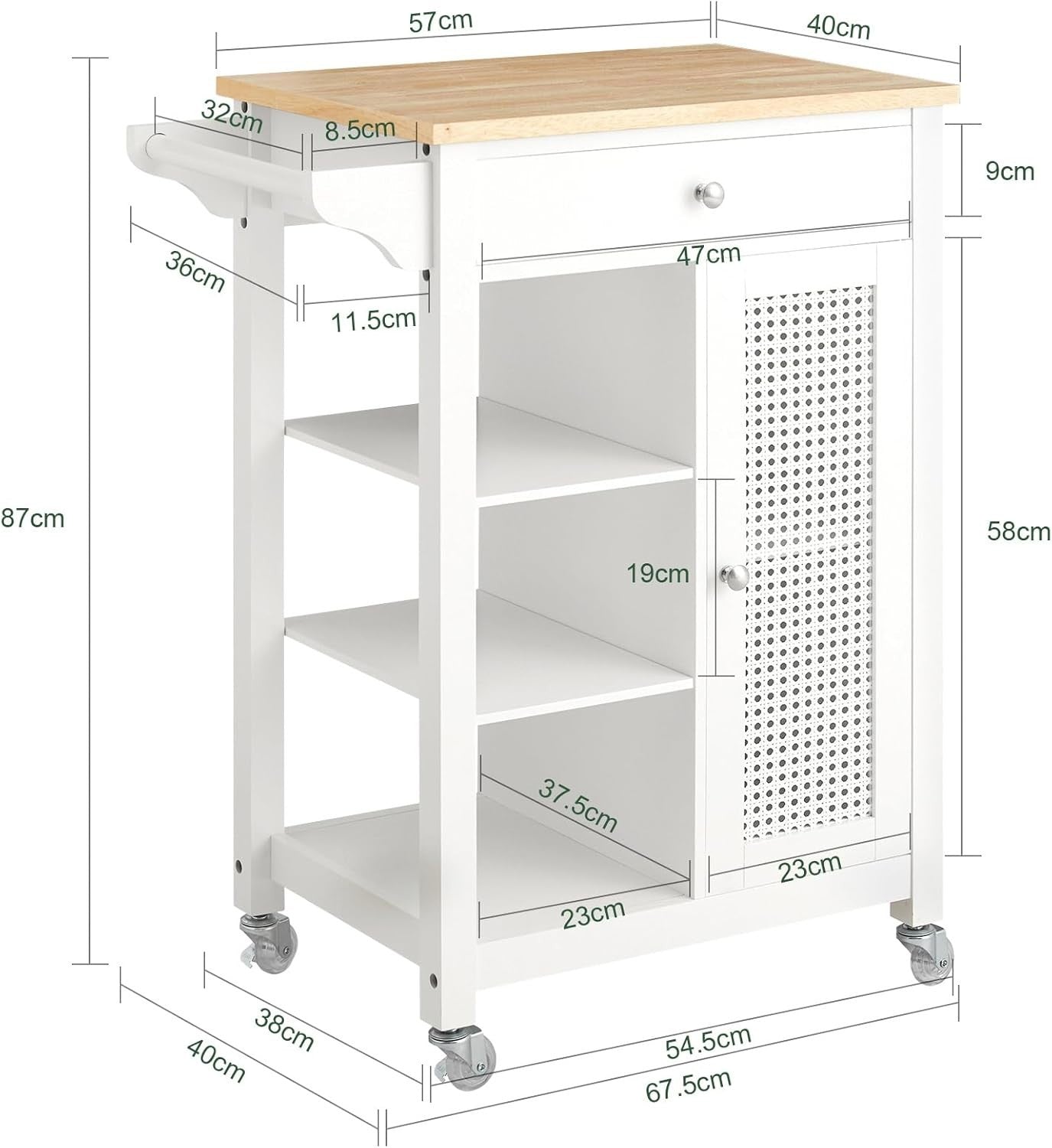 Kitchen Trolley Storage Cabinet Drawer Shelves White