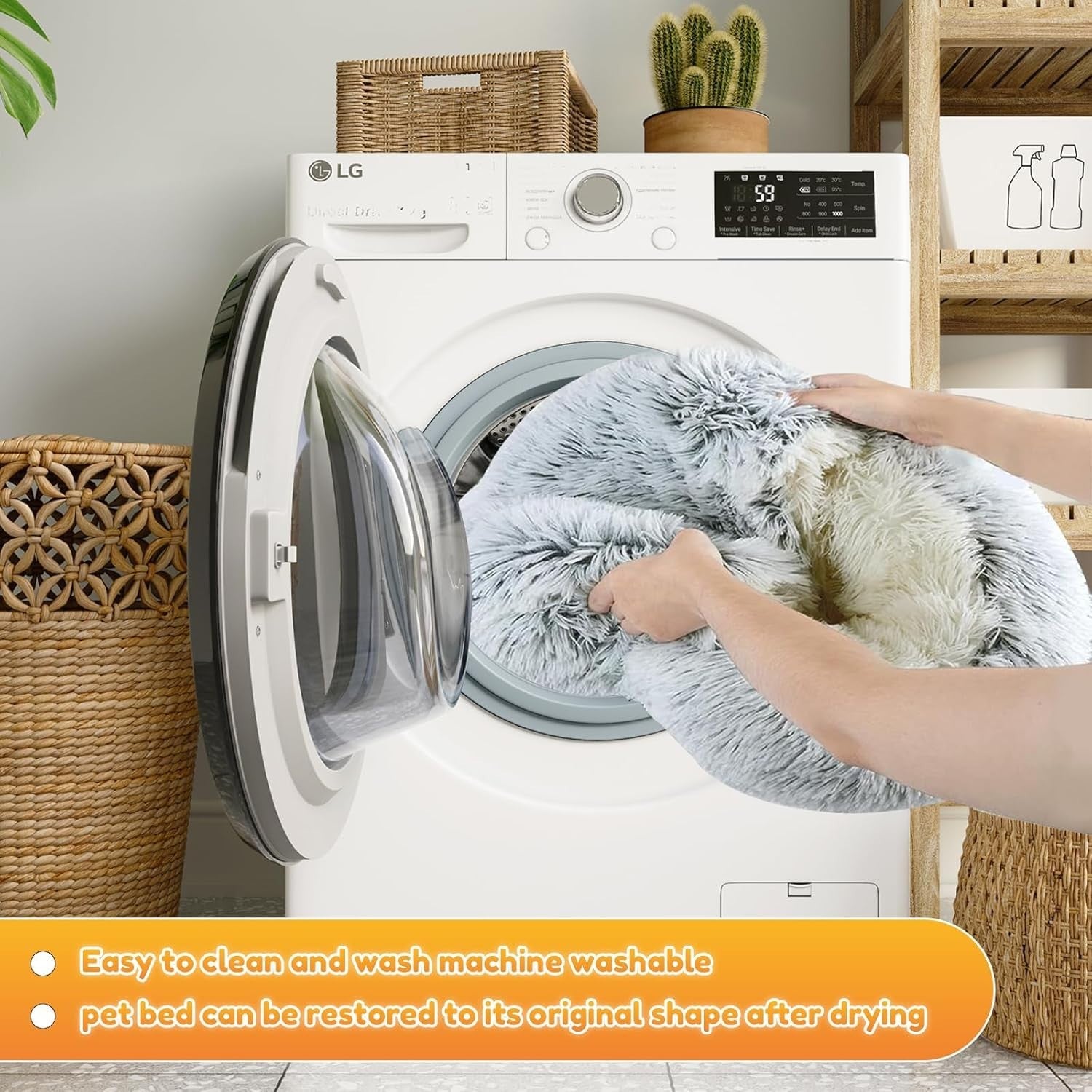 Large Calming Dog Cave Bed 80cm Hooded Washable Anti Anxiety