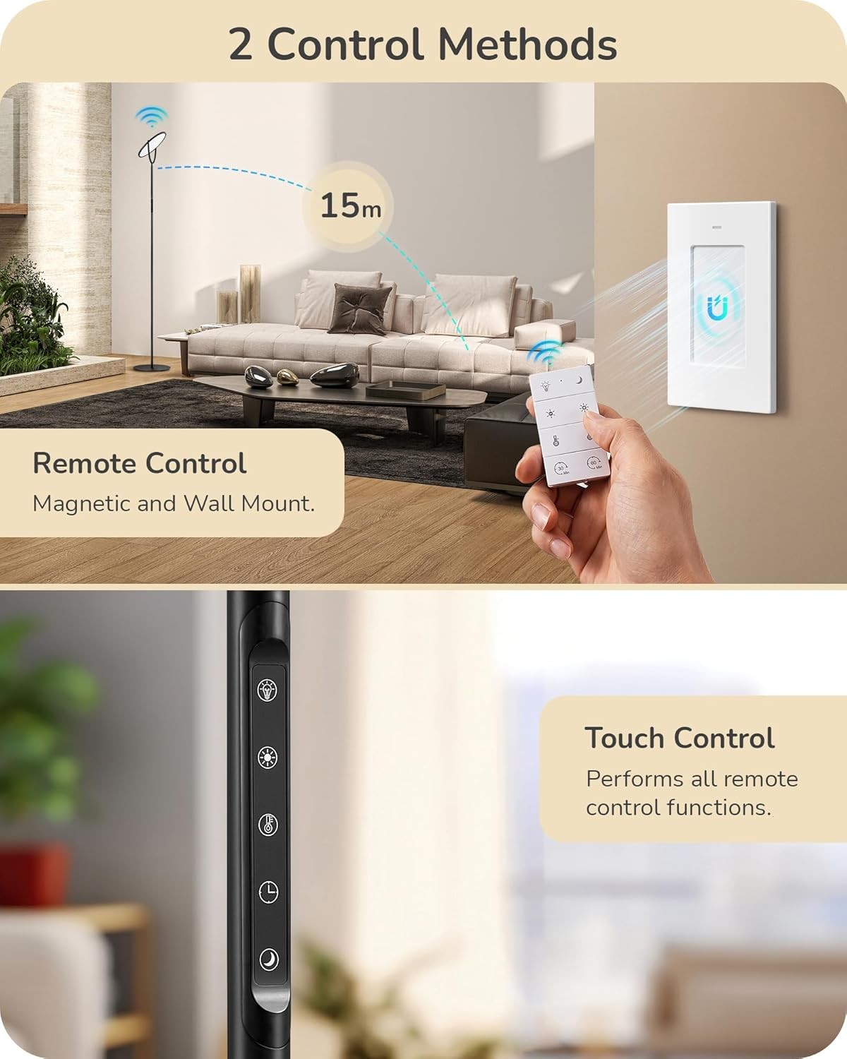 LED Uplighter Floor Lamp Dimmable 193cm Tall Remote Touch Reading Light