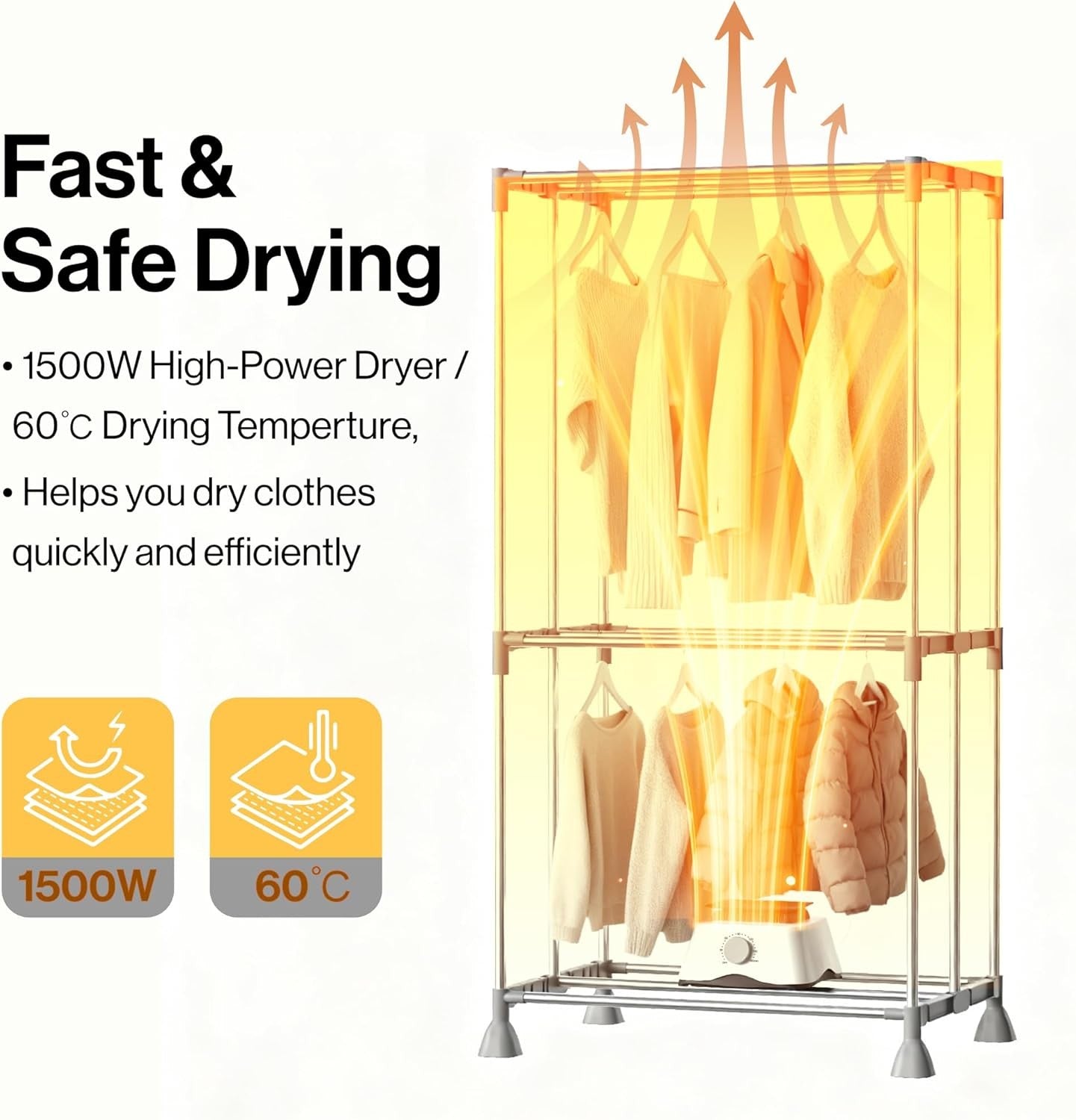 Electric Clothes Dryer Heated Airer 2 Tier Foldable Large Capacity Drying Rack